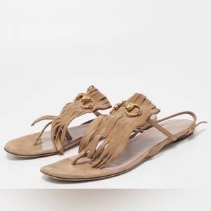 Gucci becky tan suede fringe flat sandal- Size 36.5/6.5